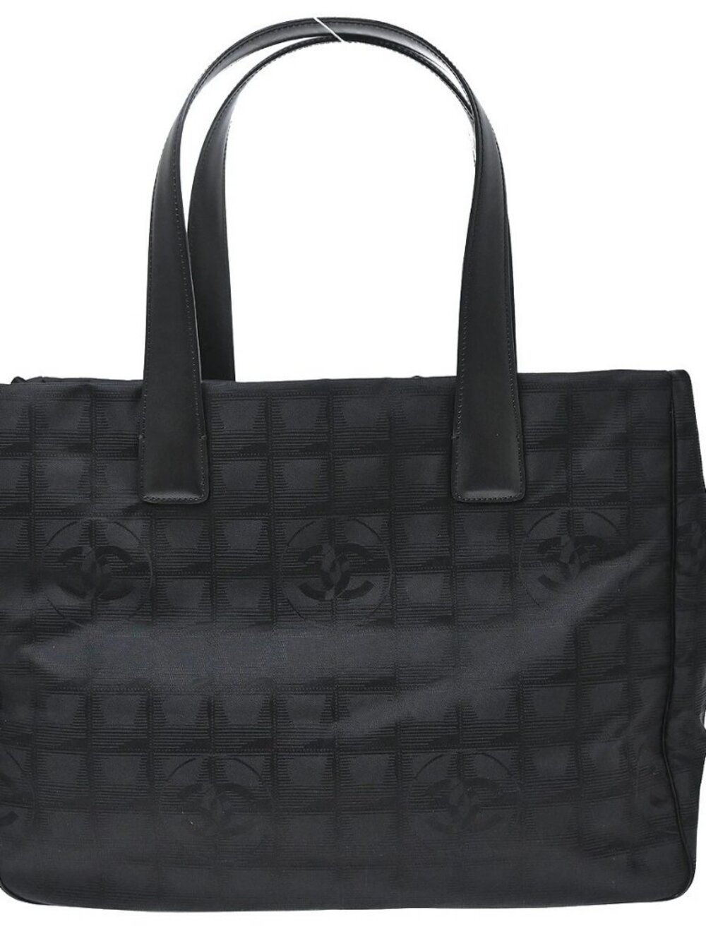 Best07 Chanel Black Jacquard Nylon Travel Line Tote Handbag KQ01610